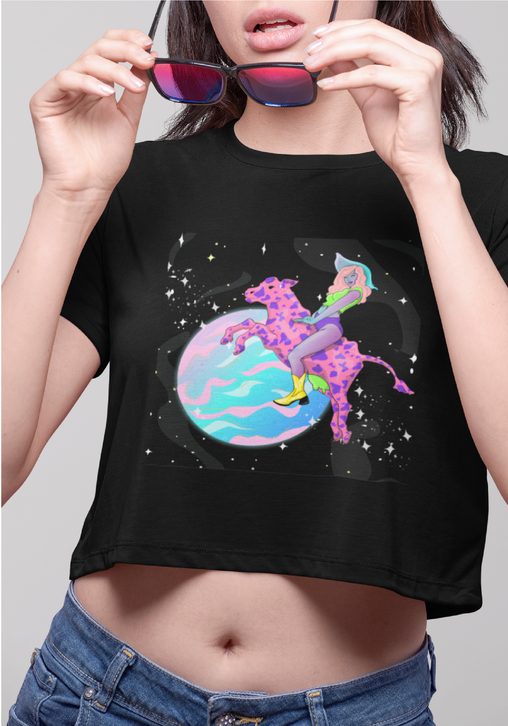 Over The Moon Crop Top - Alien Cow