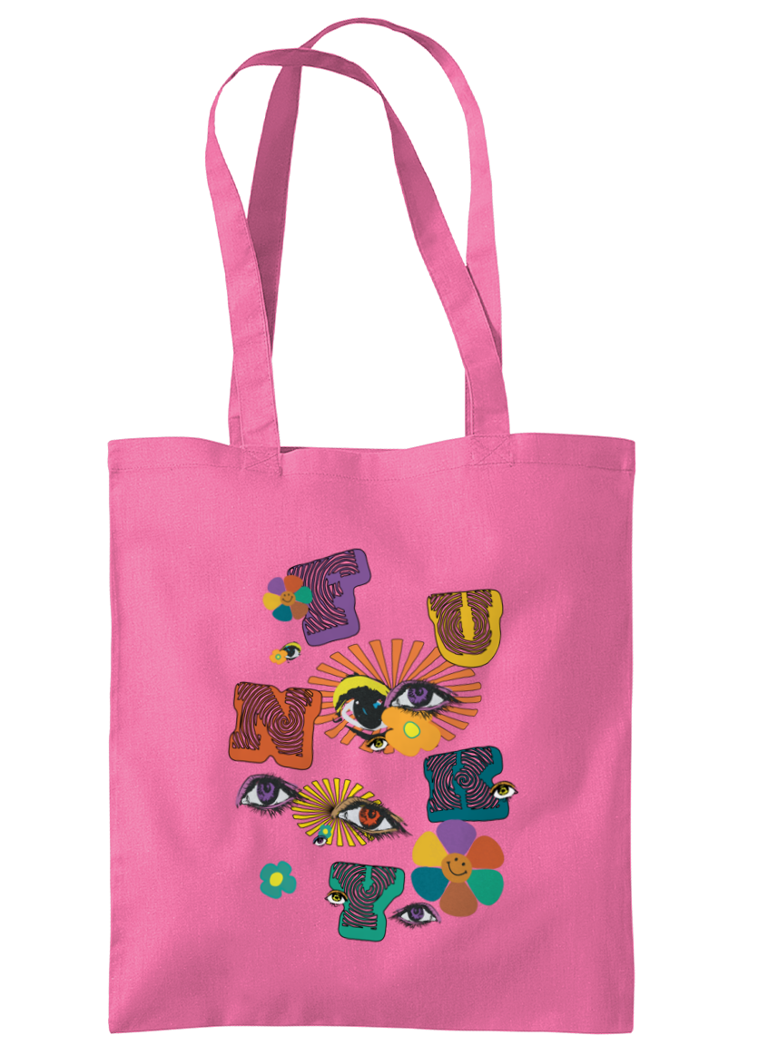 FUNKY Cotton Shoulder Tote Bag - Alien Cow