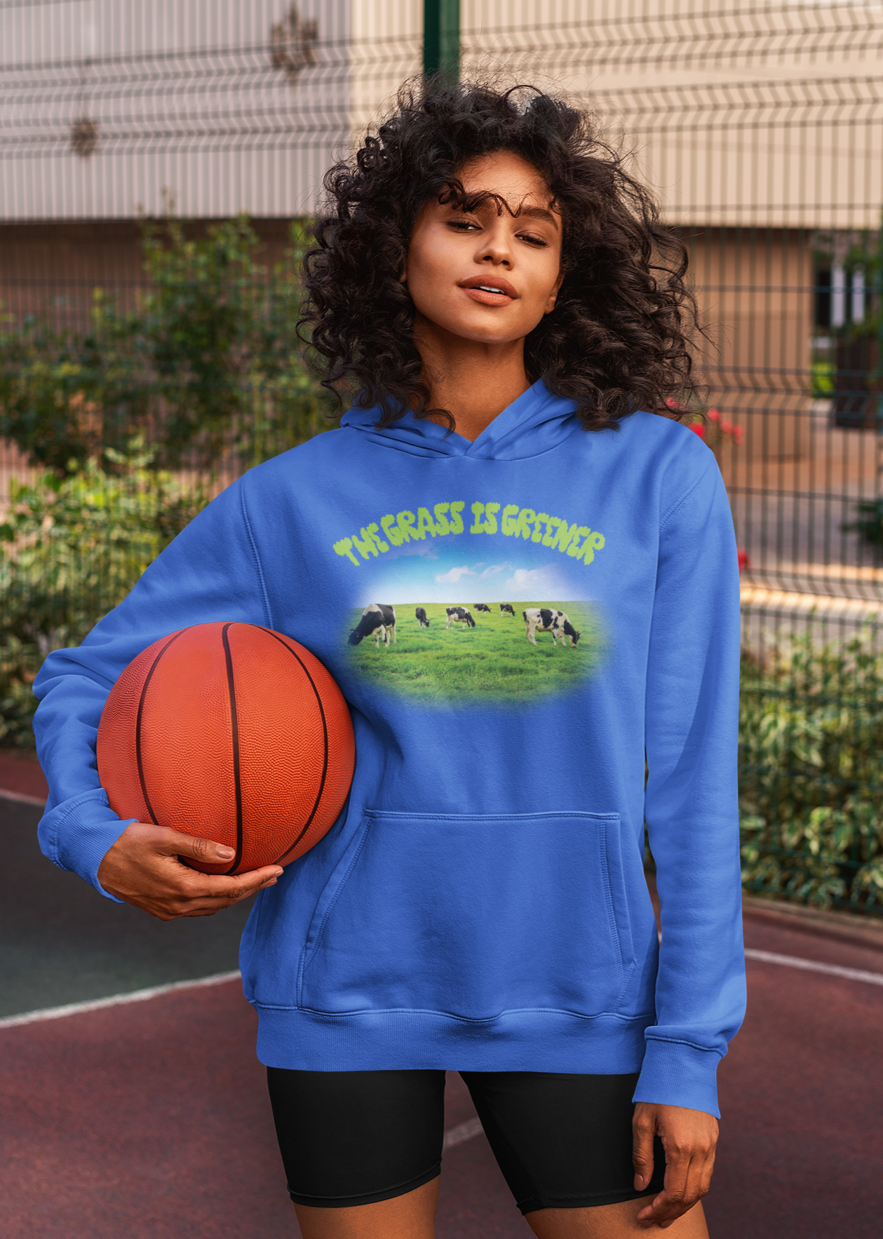 The Grass Is Greener Cotton Hoodie - Alien Cow